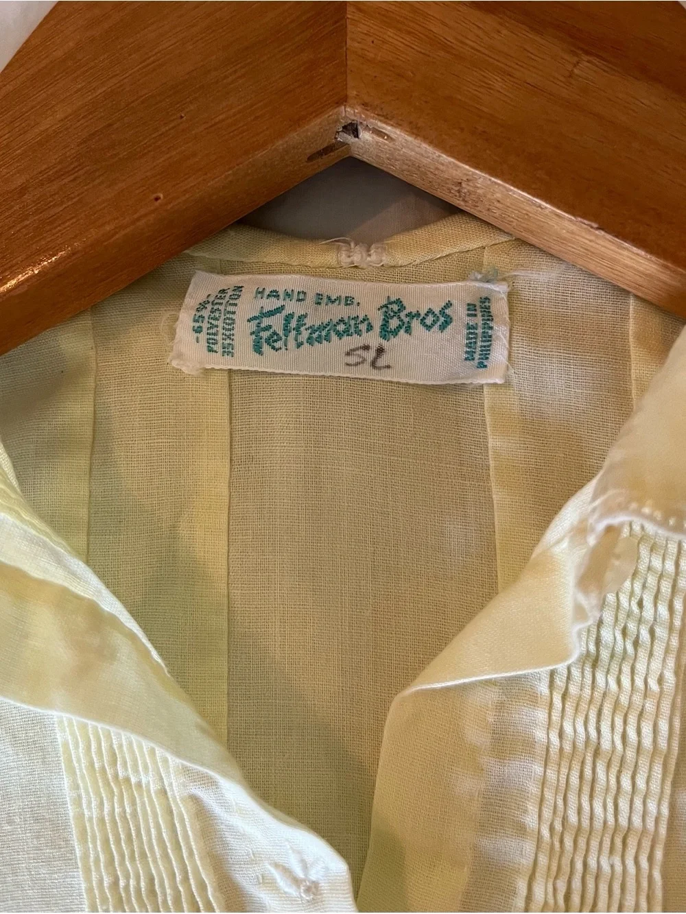 Vintage Pale Butter Yellow with  Embroidered Collar Kids Dress by Feltman Bros